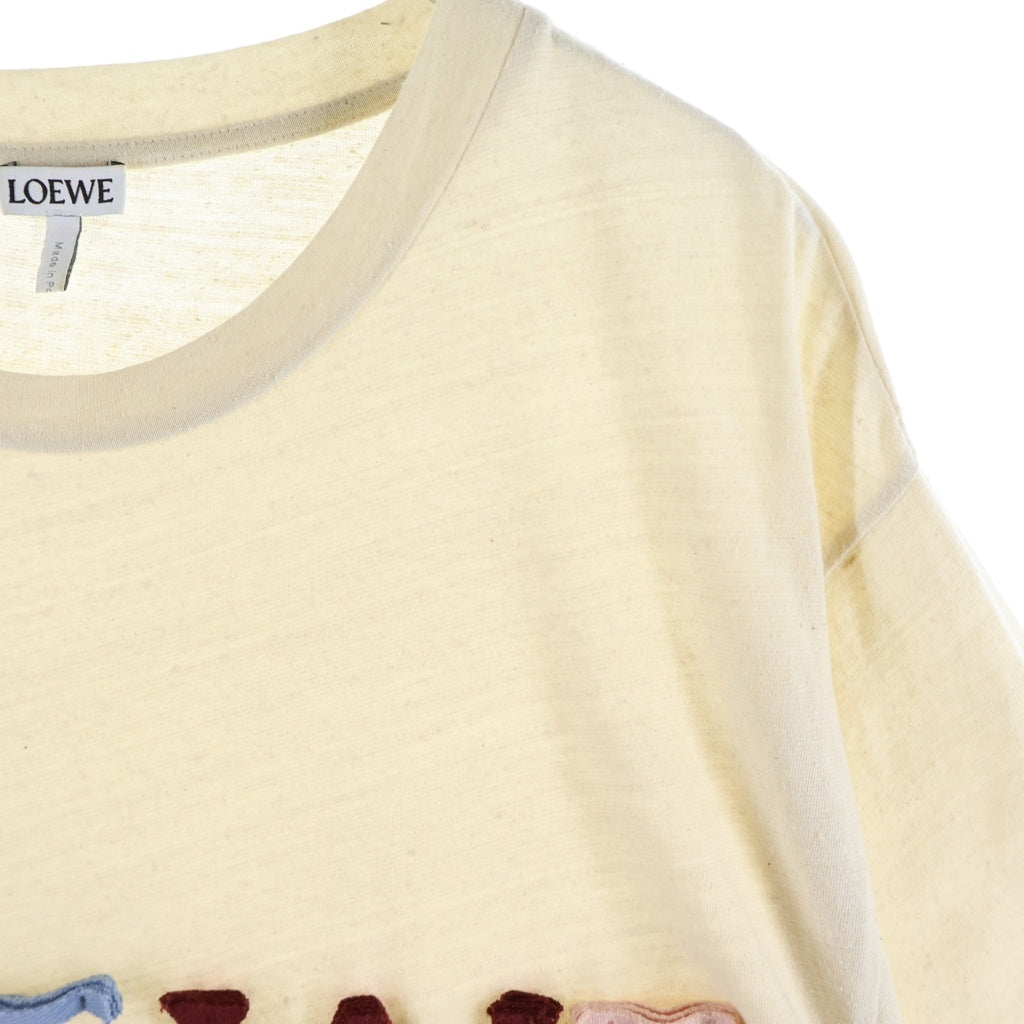LOEWE(ロエベ) アップリケロゴ ネップ加工 コットン×シルク クルーネック 半袖 Tシャツ カットソー M ベージュ H6299620PC