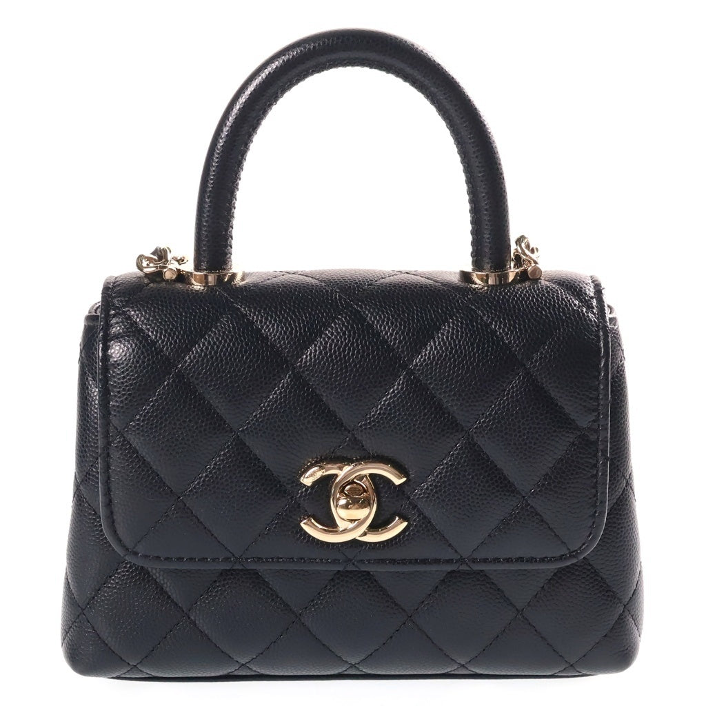 CHANEL(シャネル) ココハンドル ミニミニ 2WAYチェーンショルダーバッグ ハンドバッグ 2WAY ブラック キャビアスキン ゴールド金具 ランダムシール レディース