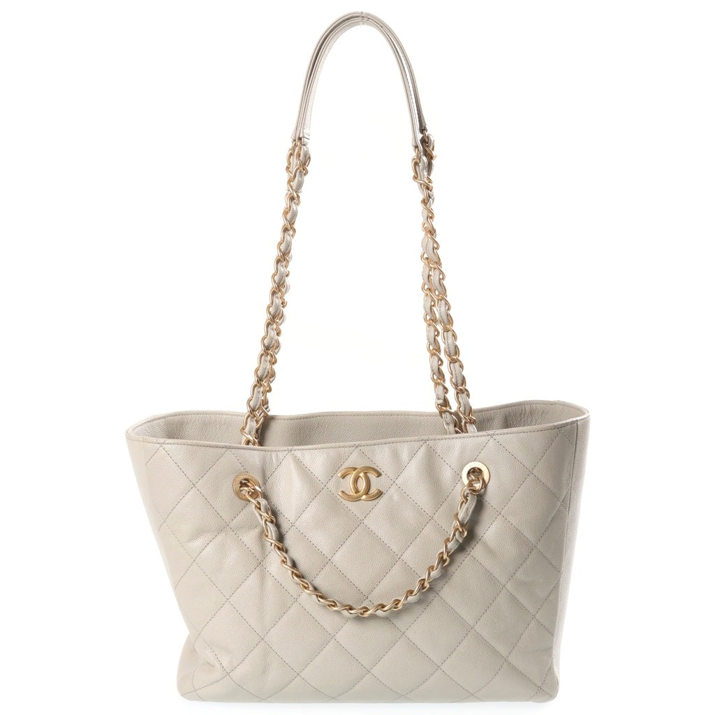 CHANEL(シャネル) マトラッセ トートバック ココマーク ゴールド金具 キャビアスキン ライトベージュ レディース