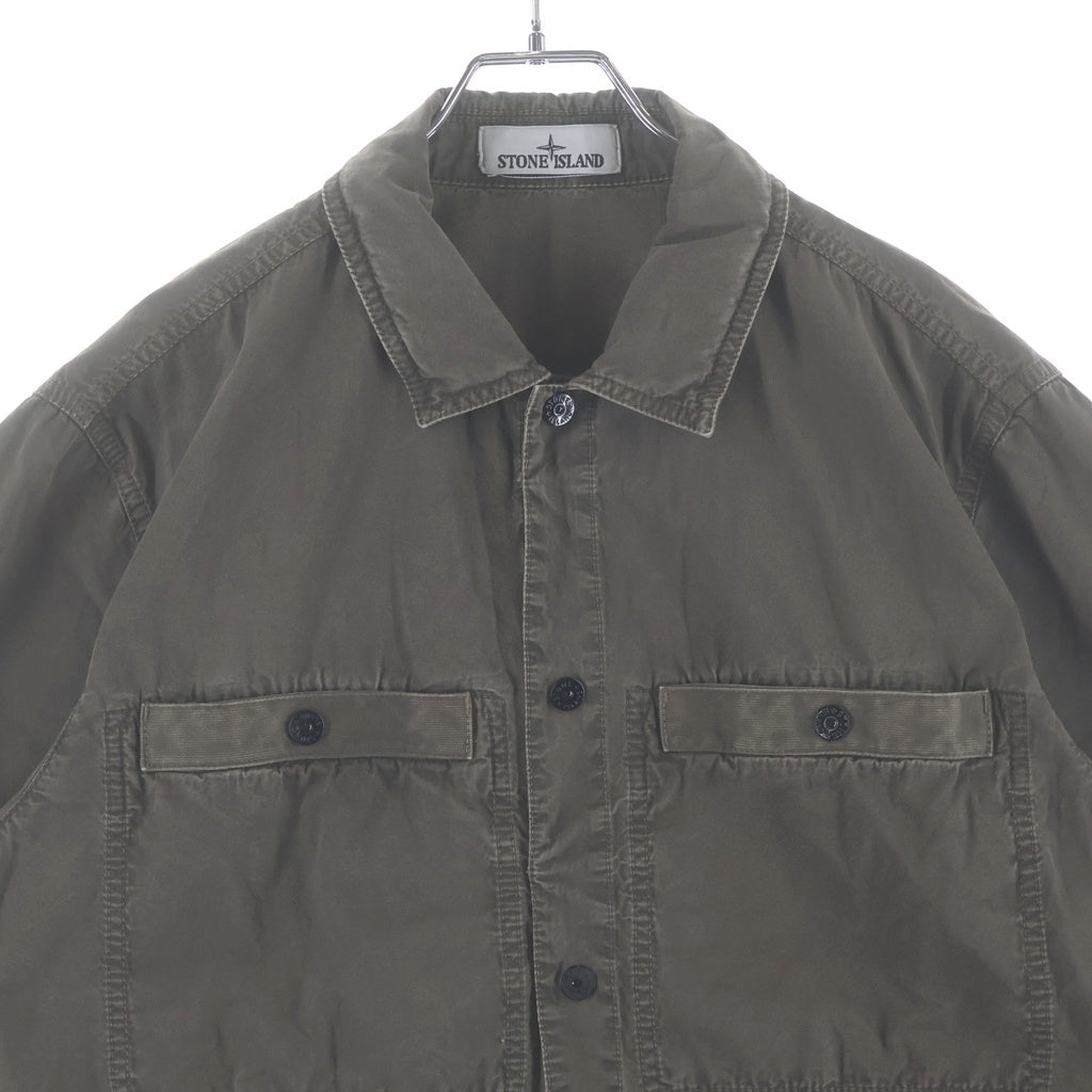 STONE ISLAND(ストーンアイランド) ブラッシュ加工 コットンキャンバス 半袖シャツ カーキ K1S151200029
