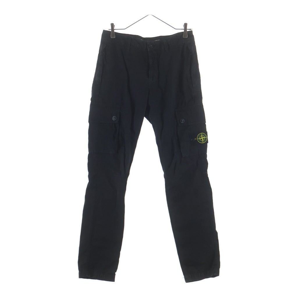 STONE ISLAND(ストーンアイランド) ガーメントダイ エフェクト ロゴパッチ ウォッシュコットン カーゴパンツ ブラック 1015303WA