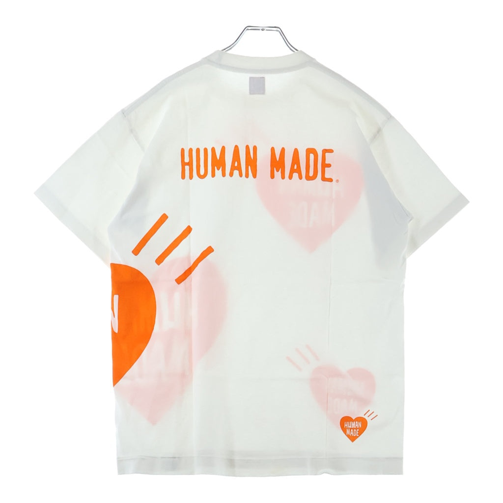 HUMAN MADE(ヒューマンメイド) BIG HEART S/S TEE ハートロゴプリント 半袖Tシャツ カットソー ホワイト/オレンジ レディース