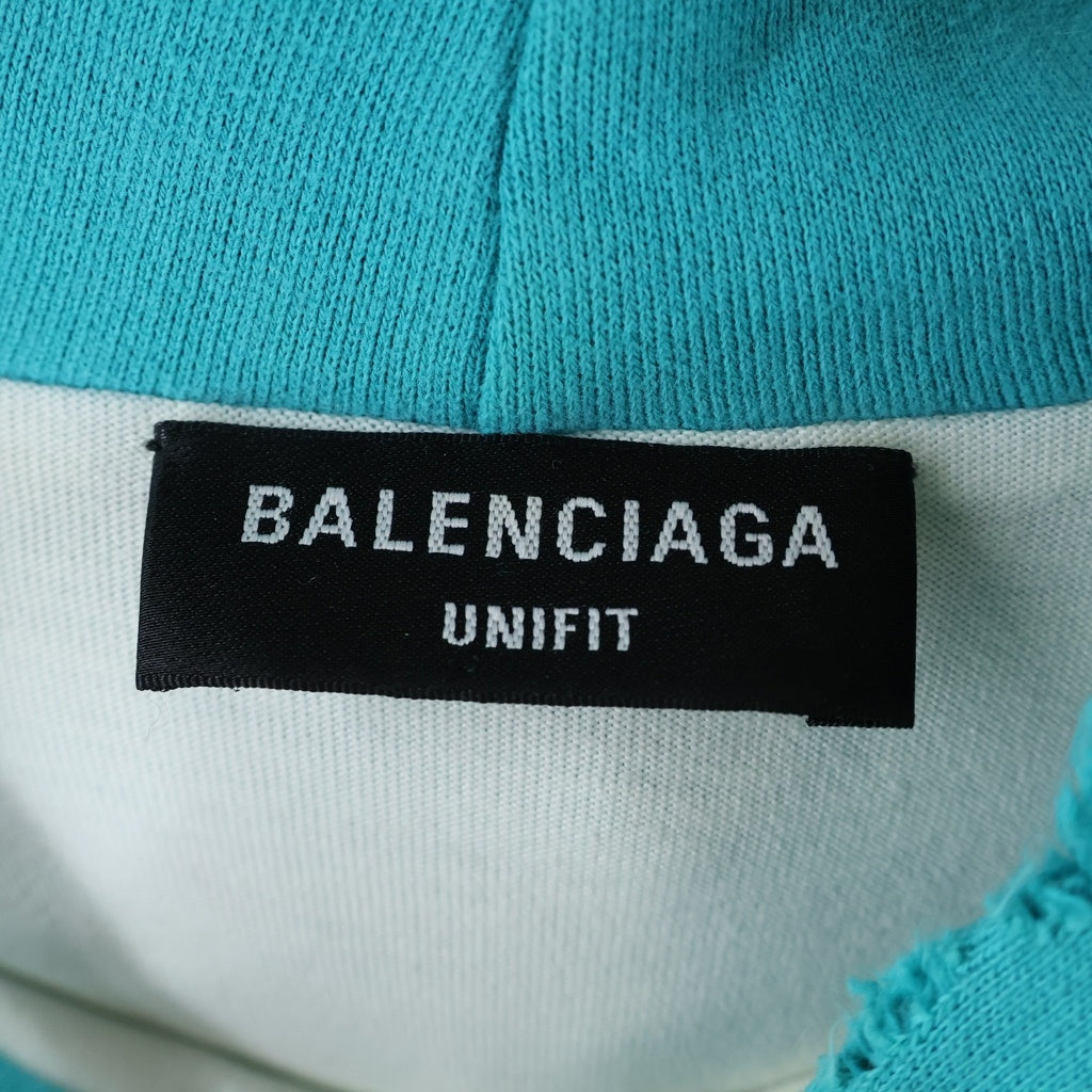 BALENCIAGA(バレンシアガ) 21SS デストロイ加工 ロゴミディアム フリースプルオーバーパーカー ブルー 659403 TKVB6