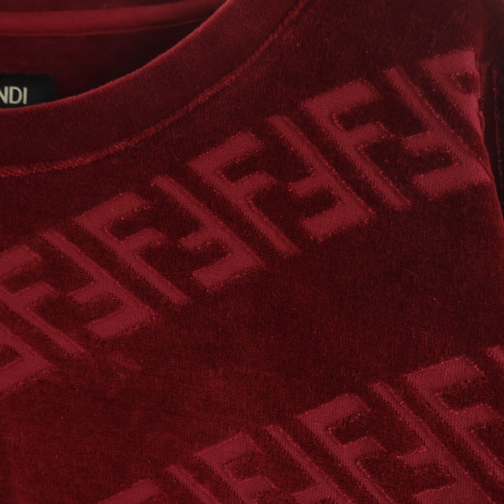 FENDI(フェンディ) FFロゴ ベロア クルーネック 半袖Tシャツ カットソー レッド FY0936 AKDO
