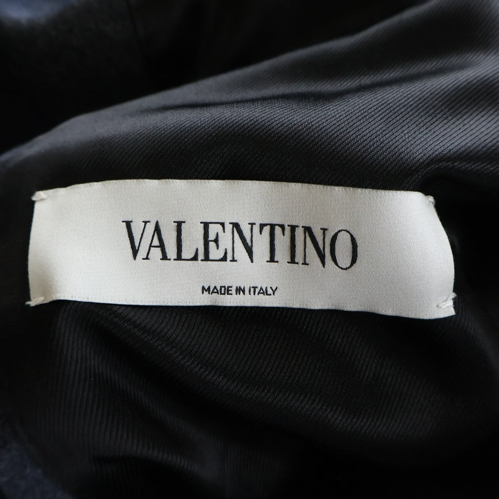 VALENTINO(ヴァレンティノ) チェック ラムレザーカラー付 ステンカラー コート ブルー NV0CA4584LH