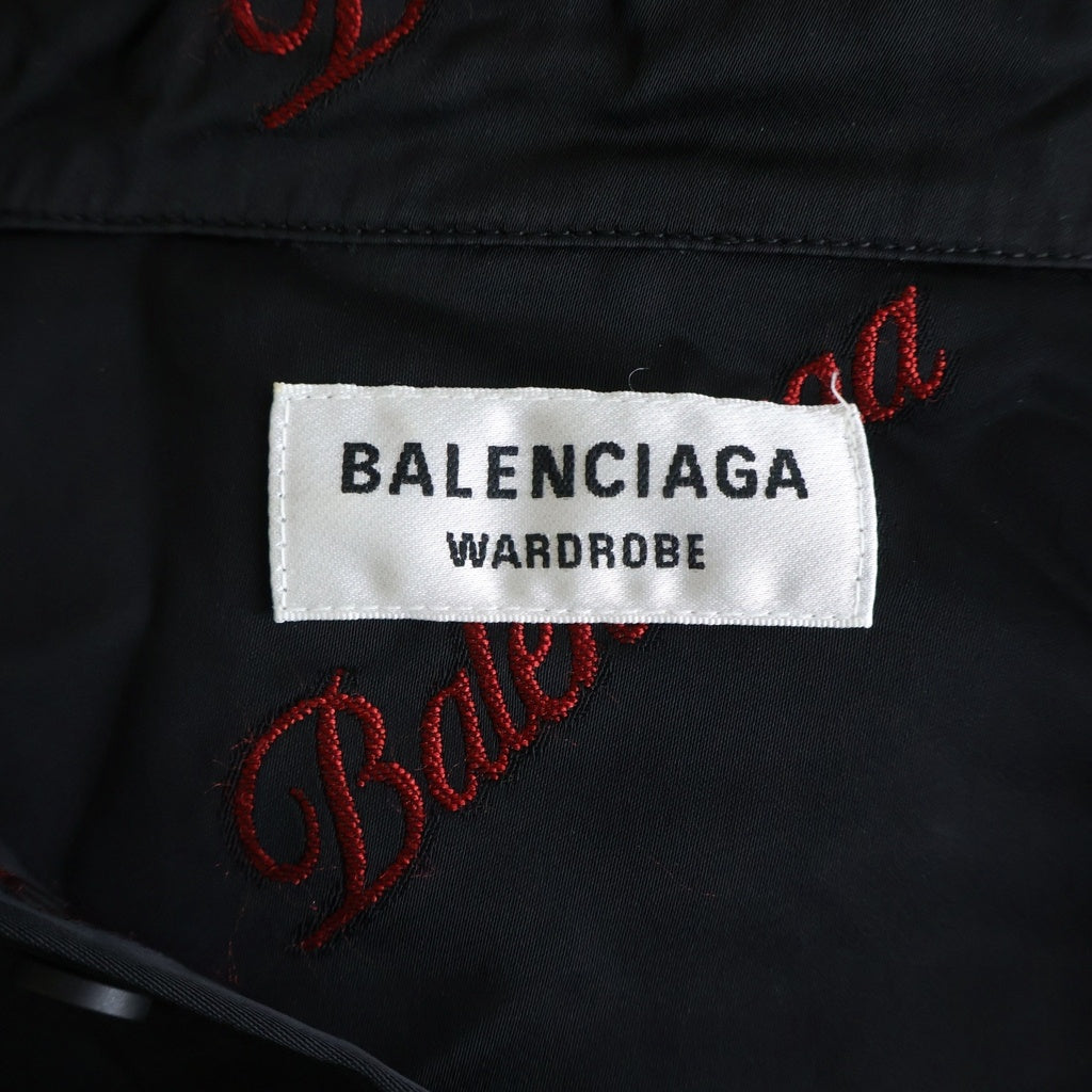 BALENCIAGA(バレンシアガ) オールオーバー ロゴ刺繍 レーヨン長袖シャツ ブラック 658956 TK052