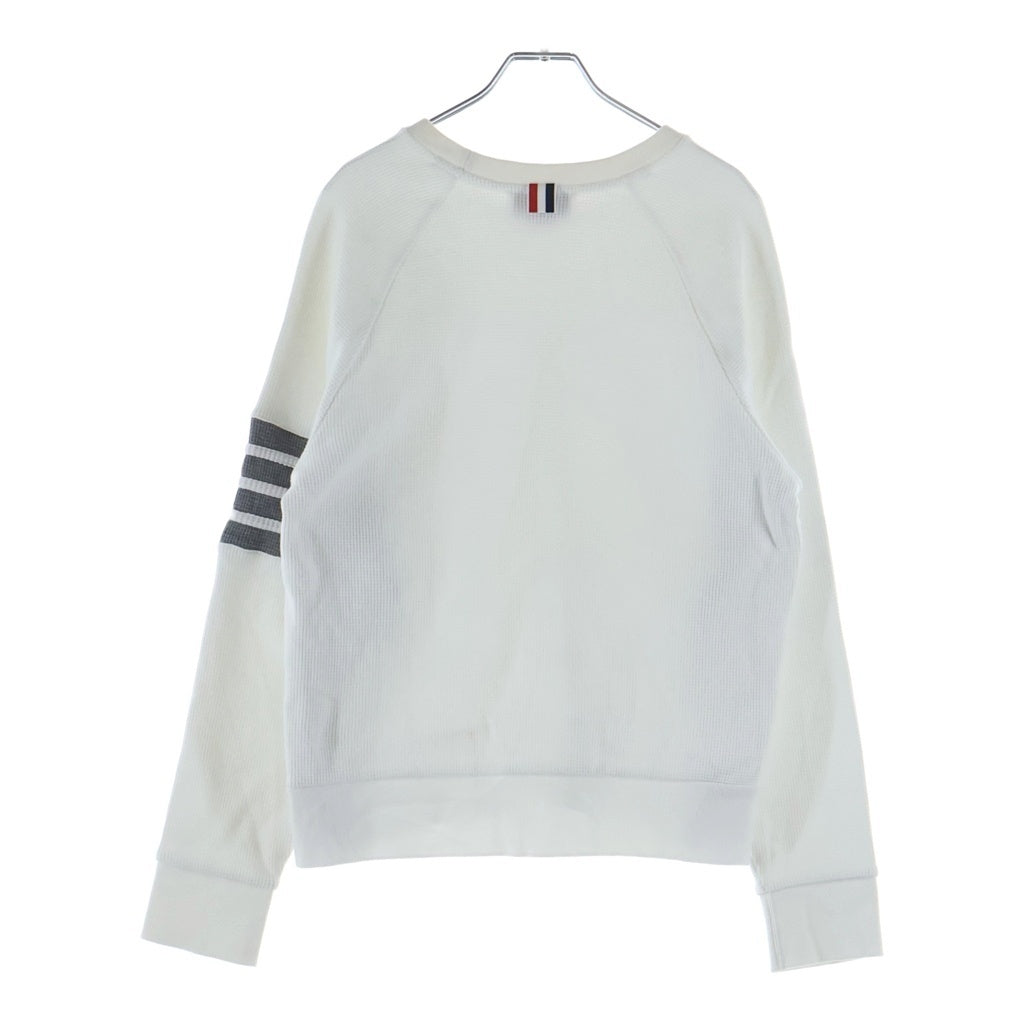 THOM BROWNE(トムブラウン) クラシック フォーストライプ クルーネック ワッフル 長袖スゥエット トレーナー カットソー ホワイト MJT205A-06452-100