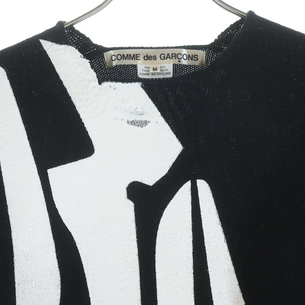COMME des GARCONS(コムデギャルソン) 22AW デザイン ペイント サイドカット クルーネック 長袖ニット セーター カットソー ブラック GJ-N008 レディース