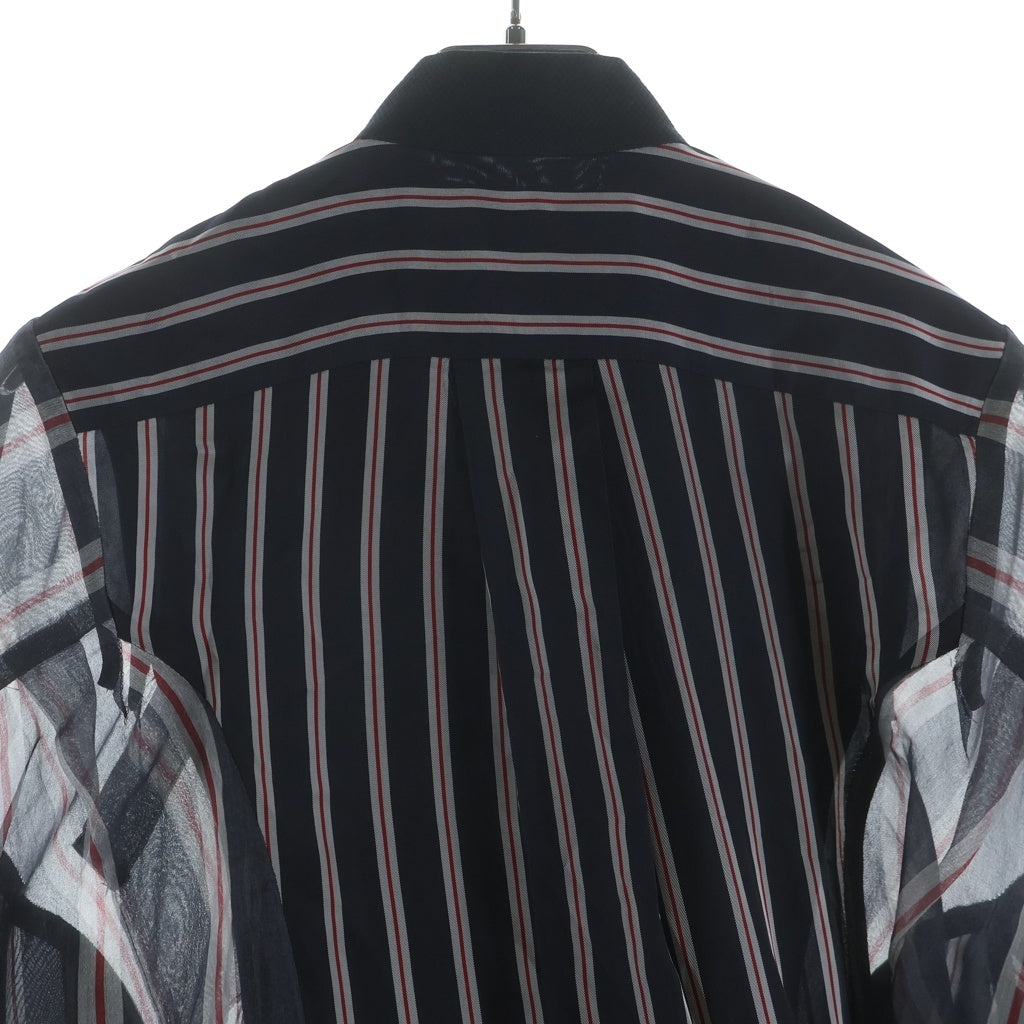 Sacai(サカイ) 17SS ベルテッド ドッキング ストライプ シースルー 半袖シャツ ワンピース ブラック レディース 17-03230
