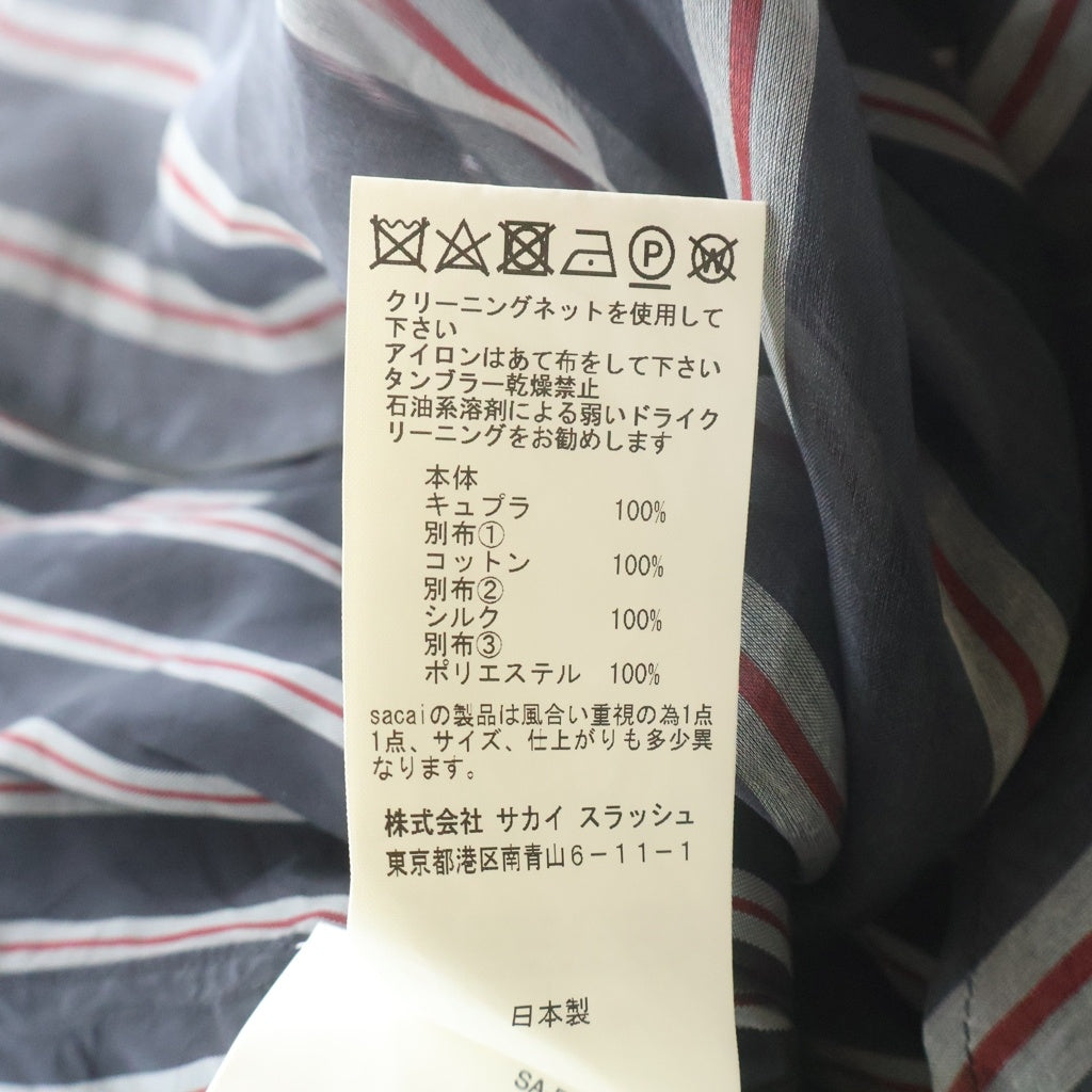 Sacai(サカイ) 17SS ベルテッド ドッキング ストライプ シースルー 半袖シャツ ワンピース ブラック レディース 17-03230