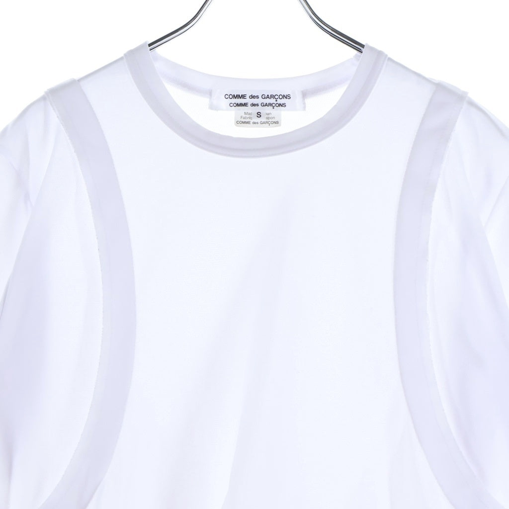 COMME des GARCONS(コムデギャルソン) 24SS チュールフリル付き クルーネック デザイン 半袖Tシャツ カットソー ホワイト RM-T014 レディース