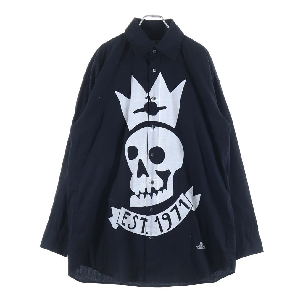 Vivienne Westwood MAN(ヴィヴィアンウエストウッドマン) スカルプリント オーバーサイズ 長袖シャツ ブラック VW-WR-71464