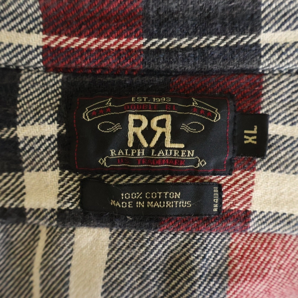 RRL(ダブルアールエル) 90S 初期タグ 赤3星 チェック柄 長袖ネルシャツ レッド/ベージュ