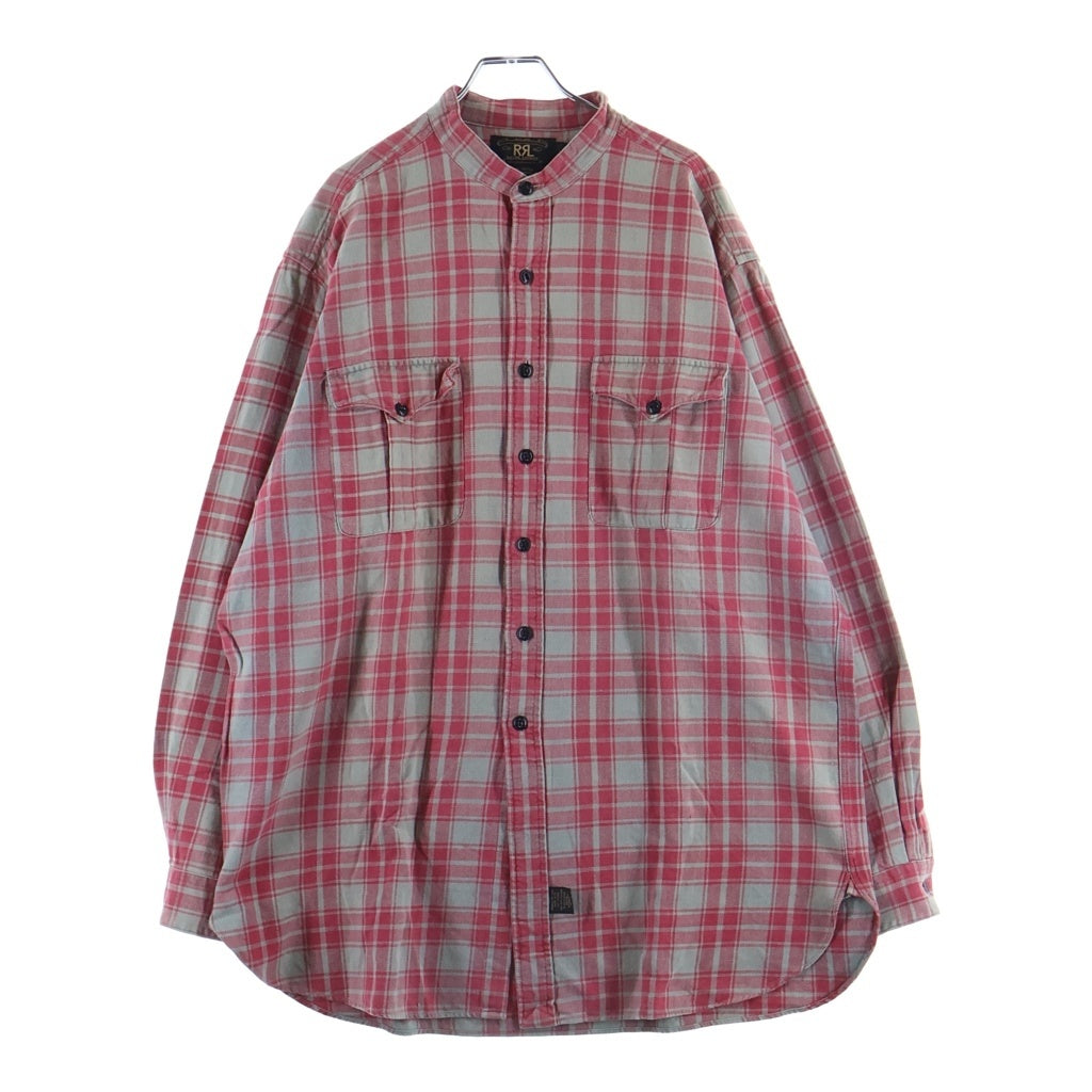 RRL(ダブルアールエル) 90S 三ツ星タグ スタンドカラー フラップポケット チェック柄 長袖シャツ ピンク