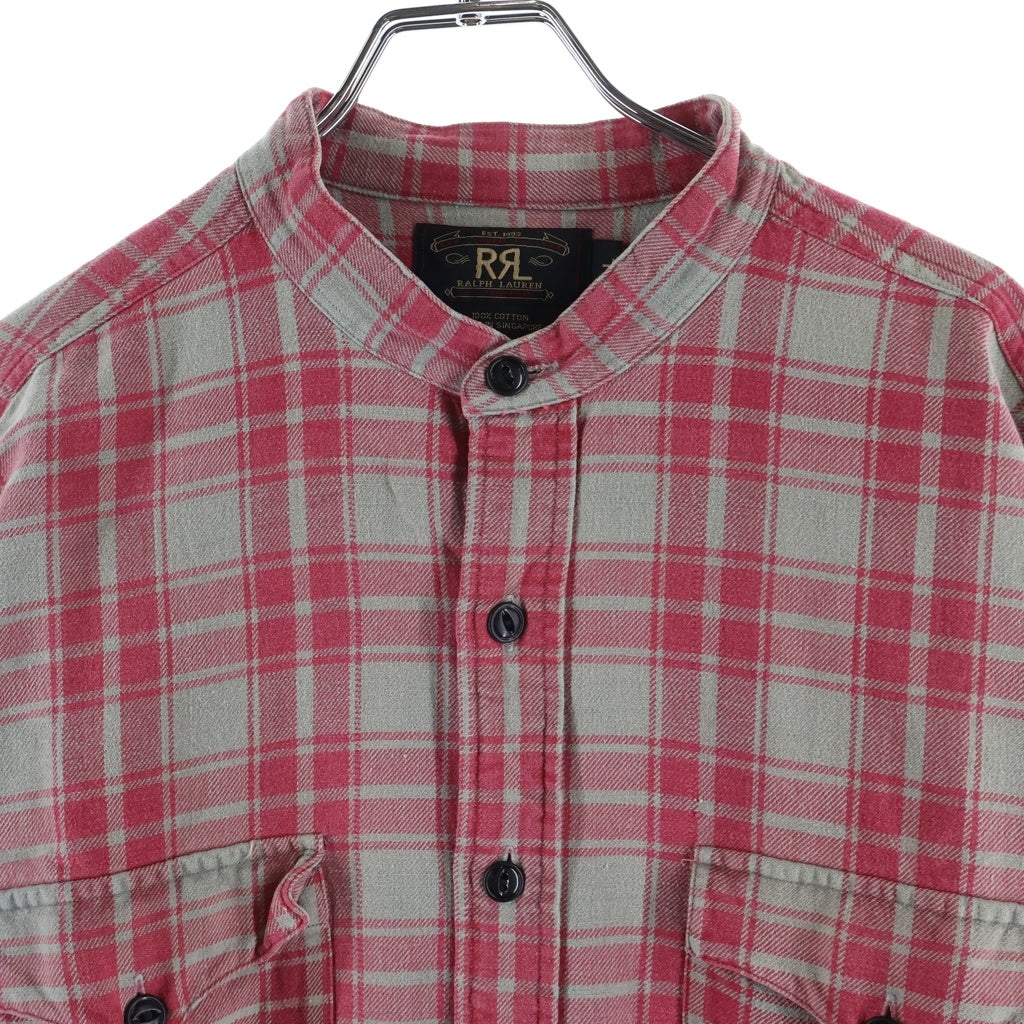 RRL(ダブルアールエル) 90S 三ツ星タグ スタンドカラー フラップポケット チェック柄 長袖シャツ ピンク