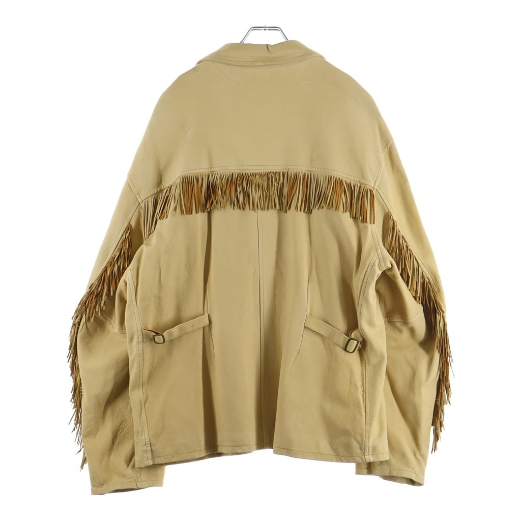 RRL(ダブルアールエル) 90S 三ツ星タグ フリンジ ジップアップ レザージャケット ベージュ
