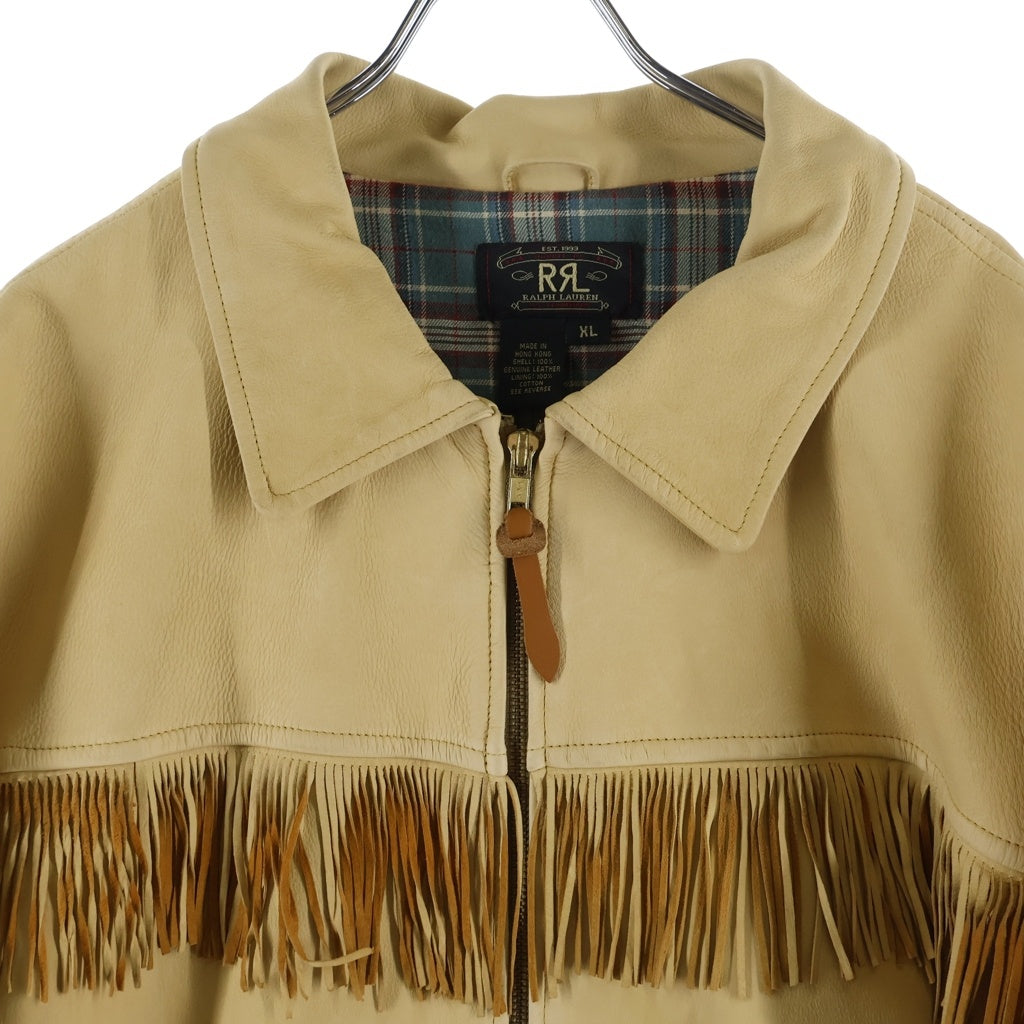 RRL(ダブルアールエル) 90S 三ツ星タグ フリンジ ジップアップ レザージャケット ベージュ