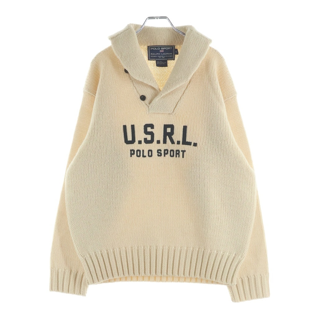POLO RALPH LAUREN(ポロラルフローレン) 90S USRL刺繍 ショールカラー 長袖ニット セーター ベージュ