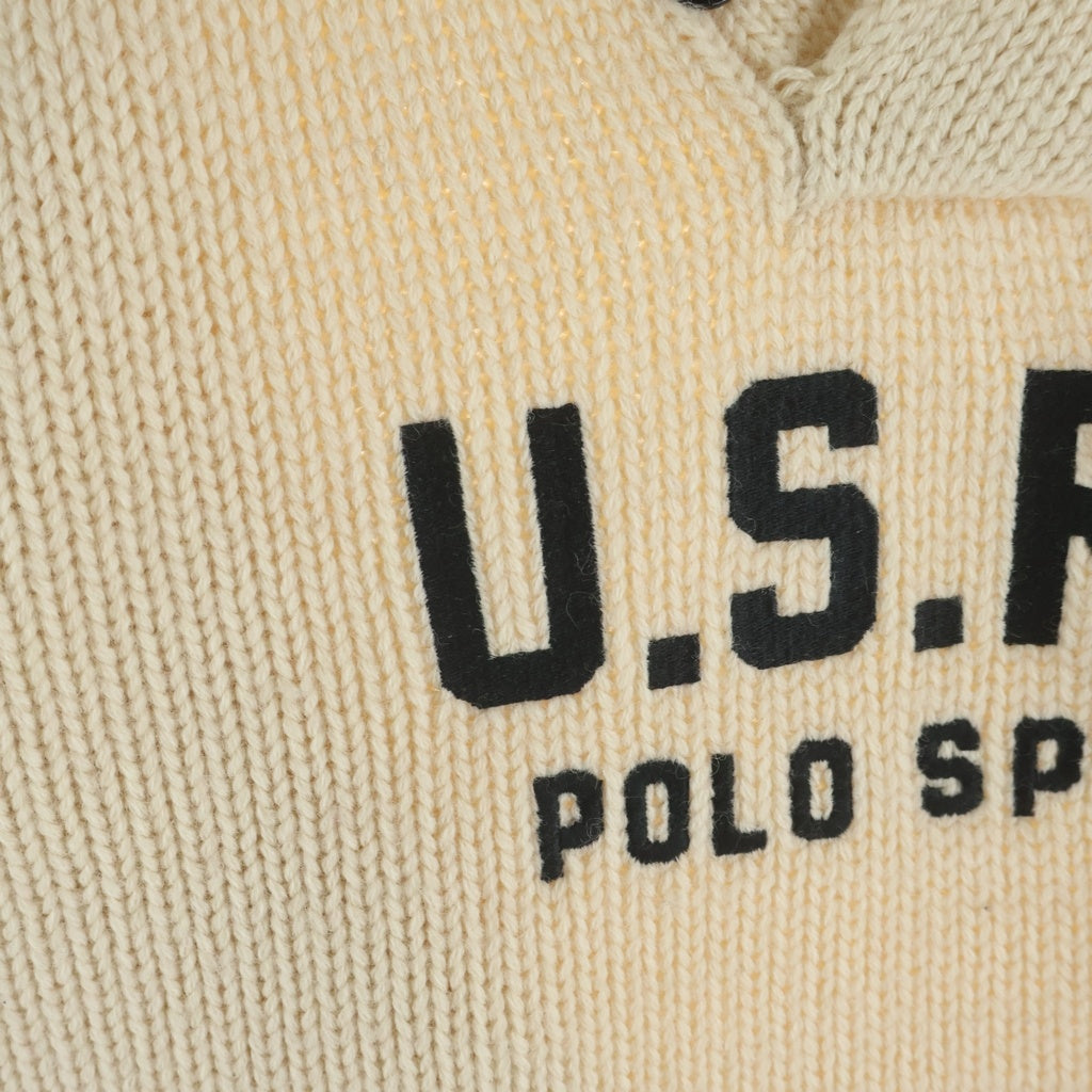 POLO RALPH LAUREN(ポロラルフローレン) 90S USRL刺繍 ショールカラー 長袖ニット セーター ベージュ