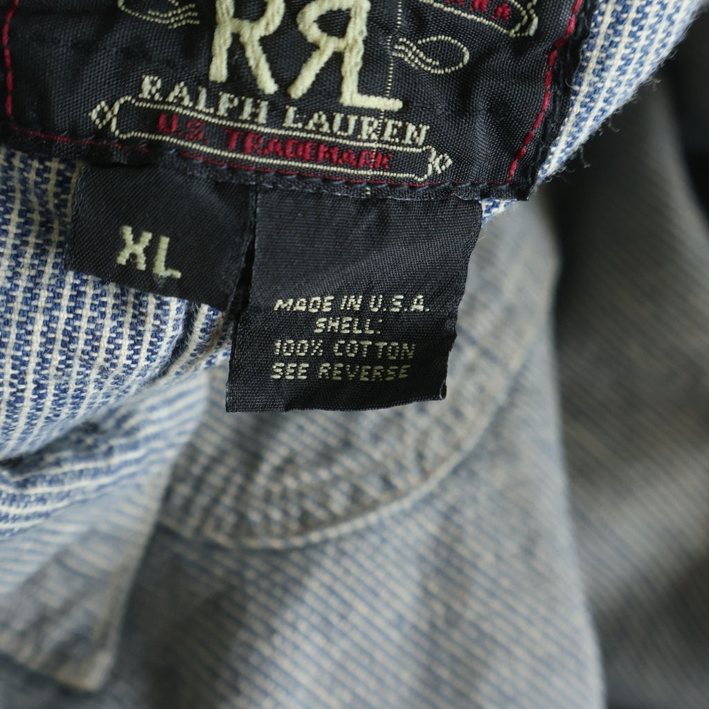 RRL(ダブルアールエル) 90S 三ツ星タグ ストライプ デニム カバーオール ライトブルー