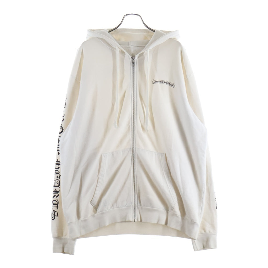 CHROME HEARTS(クロムハーツ) SWTSHRT HD ZIP 袖ロゴ バックスクロールラベルプリント ジップアップパーカー ホワイト