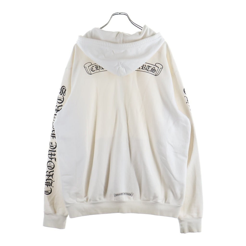 CHROME HEARTS(クロムハーツ) SWTSHRT HD ZIP 袖ロゴ バックスクロールラベルプリント ジップアップパーカー ホワイト