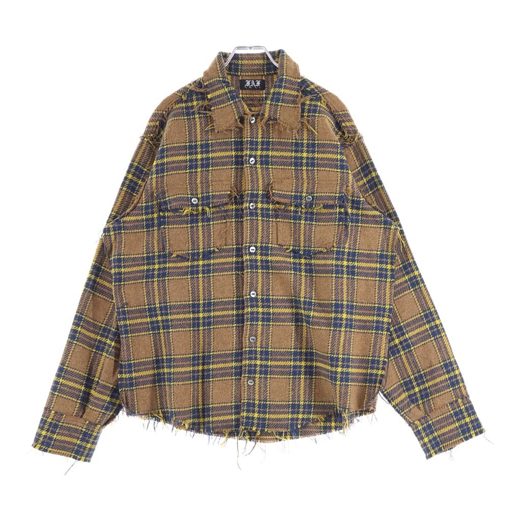 FAF/Fake As Flowers(エフエーエフ/フェイクアズフラワーズ) 22AW FLANNEL BORO SHIRT フランネル ボロ 長袖シャツ ブラウン FAFW22-23