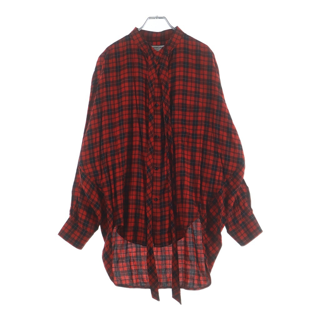 BALENCIAGA(バレンシアガ) 18SS バックロゴ タータンチェック スウィング長袖シャツ レディース レッド/ブラック 492513 TYD08