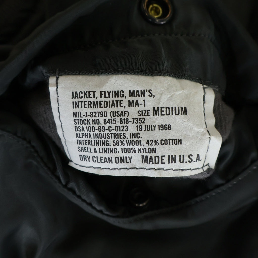 ALPHA INDUSTRIES(アルファ インダストリーズ) 90'S MIL-J-8279D MA-1 フライトジャケット 1968年復刻 SCOVILLジップ USA製 ブラック