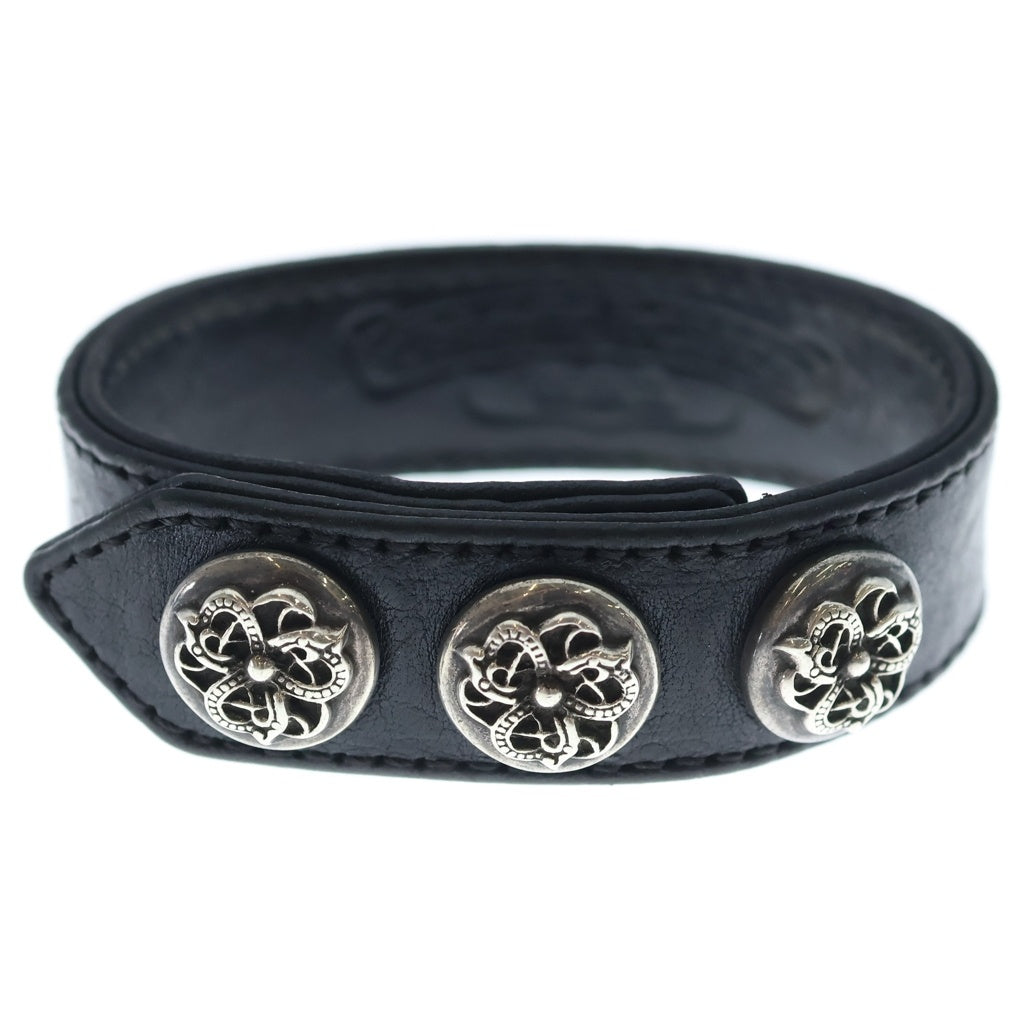 CHROME HEARTS(クロムハーツ) 3BTN 2SNP ケルティック 3ボタン2スナップ レザーブレスレット ブラック/シルバー