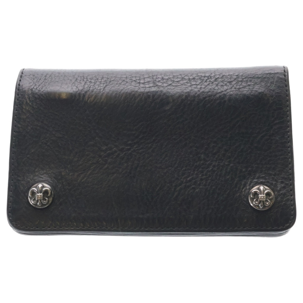CHROME HEARTS(クロムハーツ) 1ZIP BS FLEUR BUTTON WALLET 1ジップ BSフレアボタン 二つ折り財布 レザーウォレット ブラック