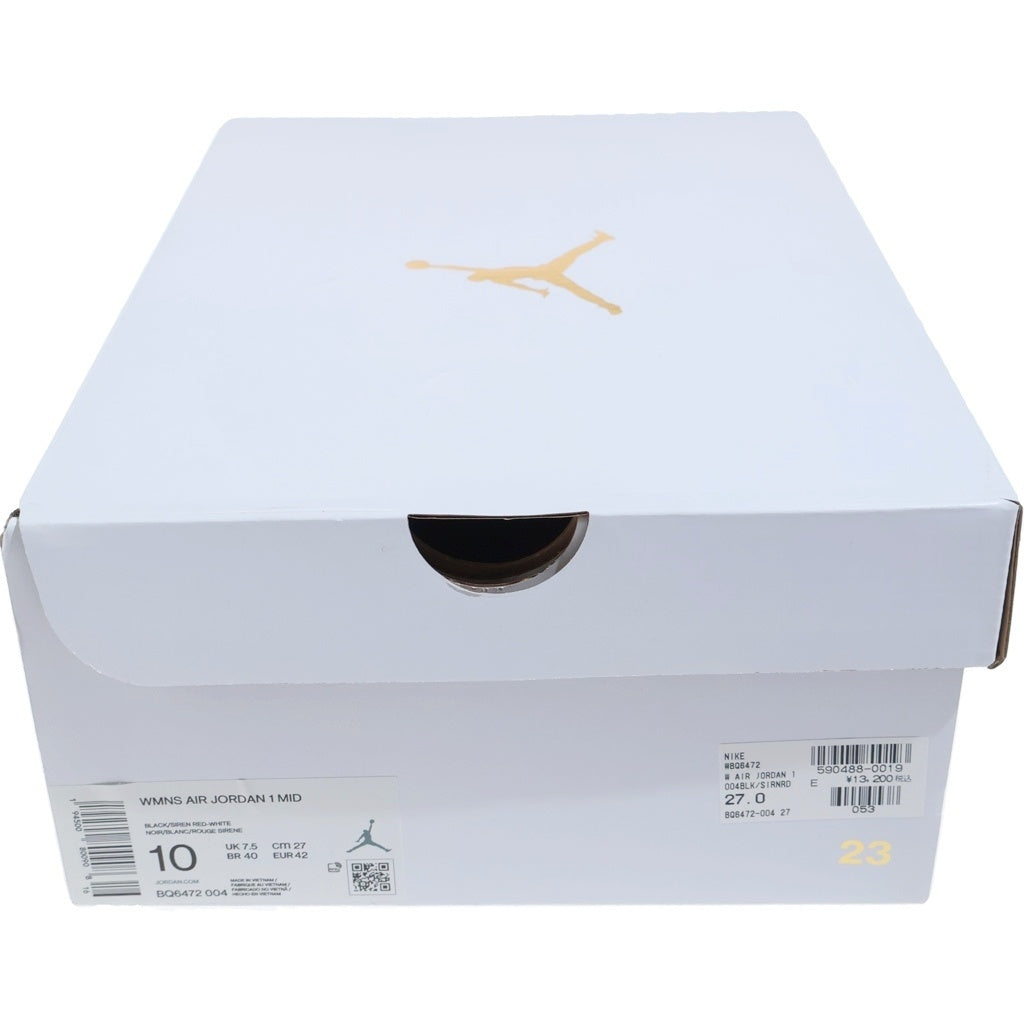 NIKE(ナイキ) WMNS AIR JORDAN 1 MID BQ6472-004 エアジョーダン 1 ミッド ミドルカットスニーカーシューズ ブラック/レッド US10/27cm