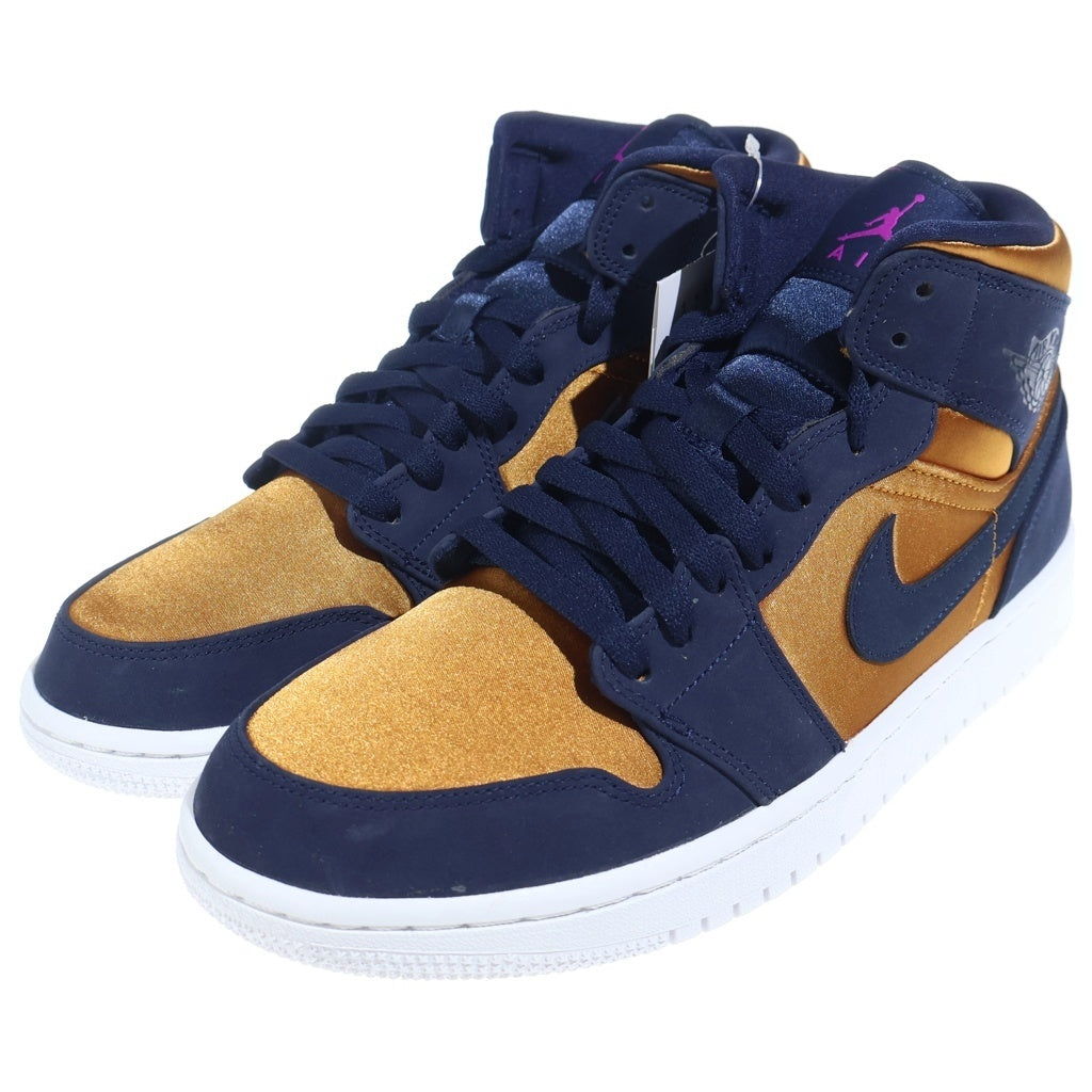 NIKE(ナイキ) AIR JORDAN 1 MID SE Satin Gold 852542-401 エアジョーダン1 ミッド サテンゴールド ミドルカットスニーカー ネイビー/ゴールド US9/27cm