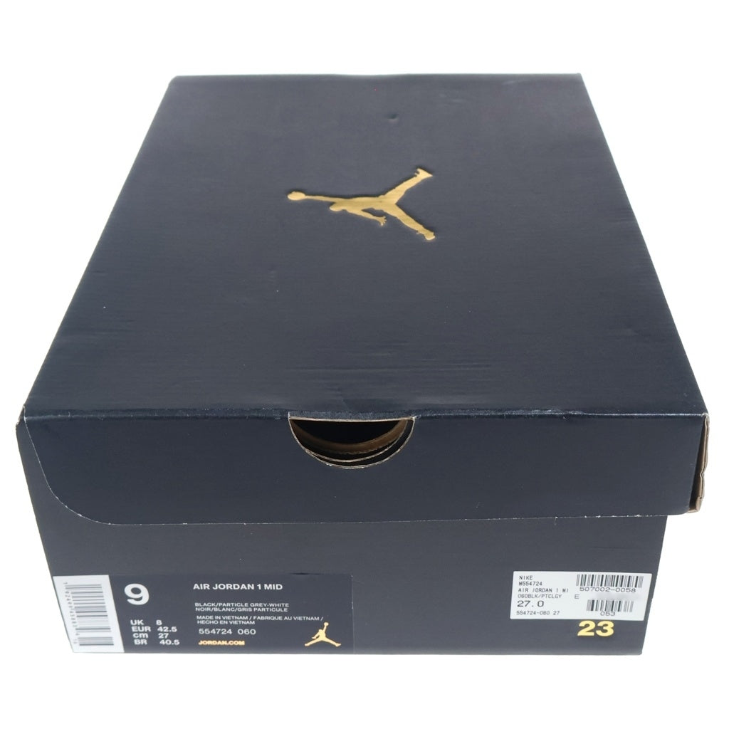 NIKE(ナイキ) AIR JORDAN 1 MID Black Particle Grey Gym Red 554724-060 エアジョーダン1 ミッド ブラックパーティクルグレージムレッド ミドルカットスニーカー US9/27cm