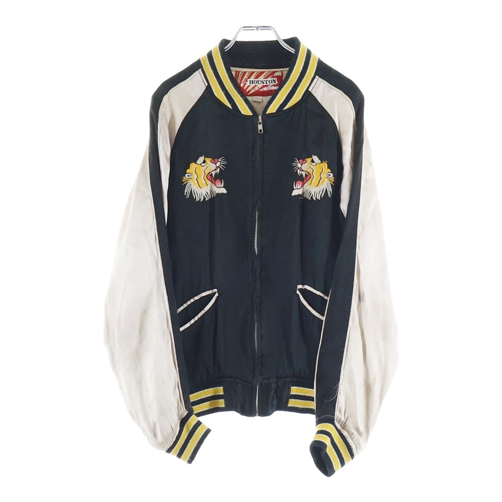 HOUSTON(ヒューストン) 虎刺繍ロゴ レーヨン スーヴェニアジャケット ブラック