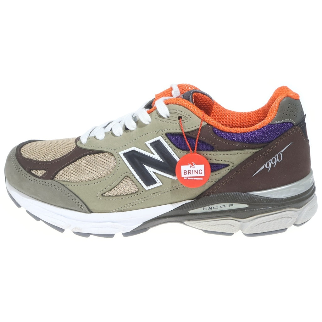 New Balance(ニューバランス) 990V3 スウェード/メッシュ ローカットスニーカー カーキ/オレンジ/パープル US10.5/28.5cm M990BT3