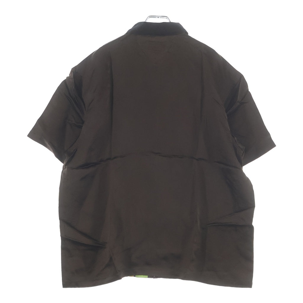SUPREME(シュプリーム) 22SS Satin Zip Up S/S Shirt パッチロゴ フロントジップ サテン 半袖シャツ ブラウン