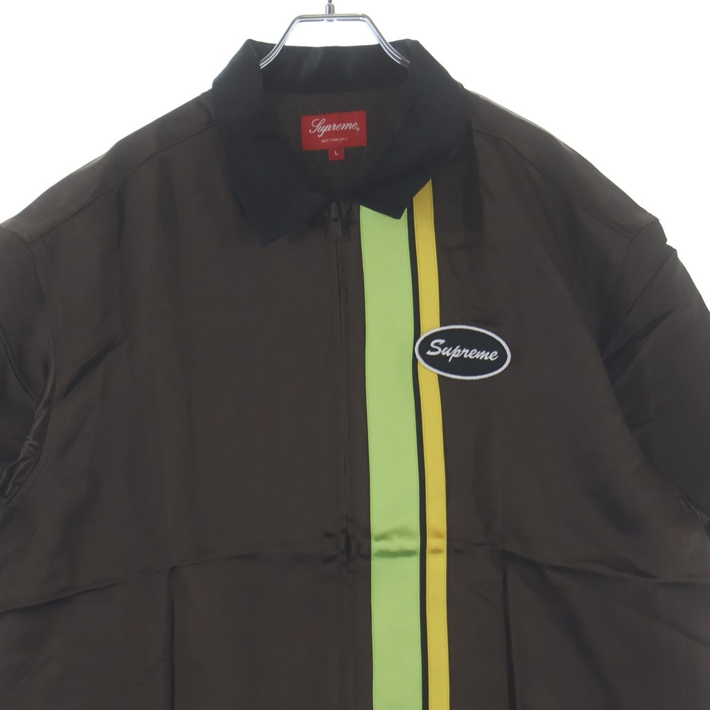 SUPREME(シュプリーム) 22SS Satin Zip Up S/S Shirt パッチロゴ フロントジップ サテン 半袖シャツ ブラウン