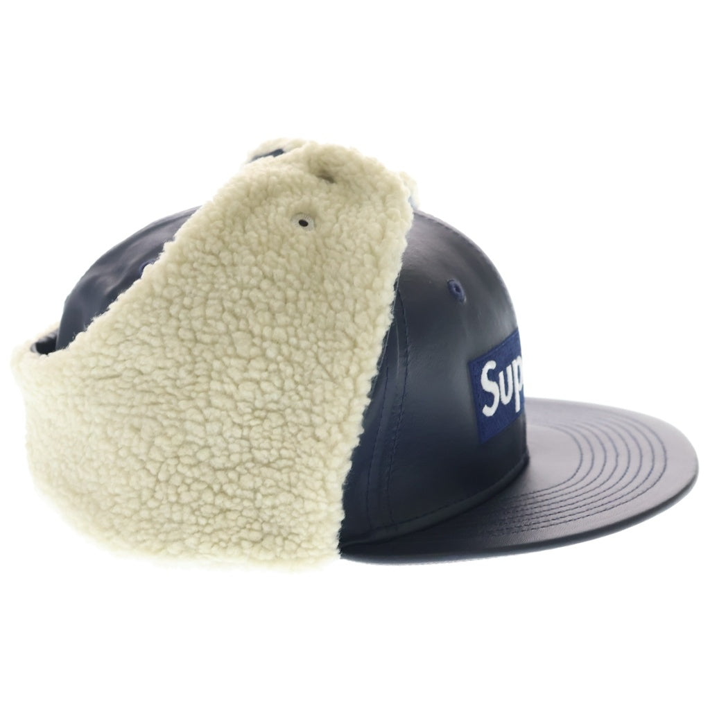 SUPREME(シュプリーム) 22AW ×New Era Leather Earflap Box Logo ニューエラ イヤーフラップ付き レザー ベースボールキャップ 帽子 ネイビー