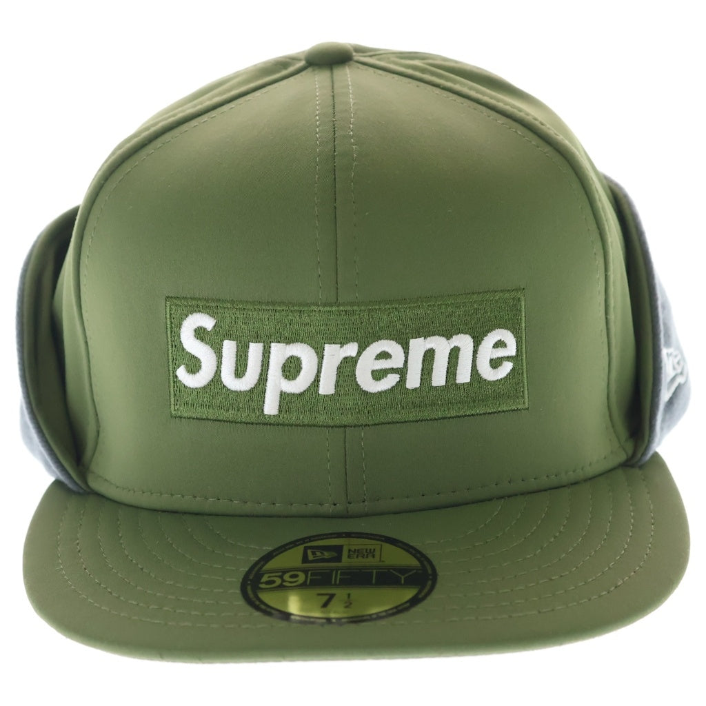 SUPREME(シュプリーム) 20AW ×ニューエラ WINDSTOPPER Earflap Box Logo ウィンドストッパー ボックスロゴ イヤーフラップ付きベースボールキャップ 帽子 オリーブ