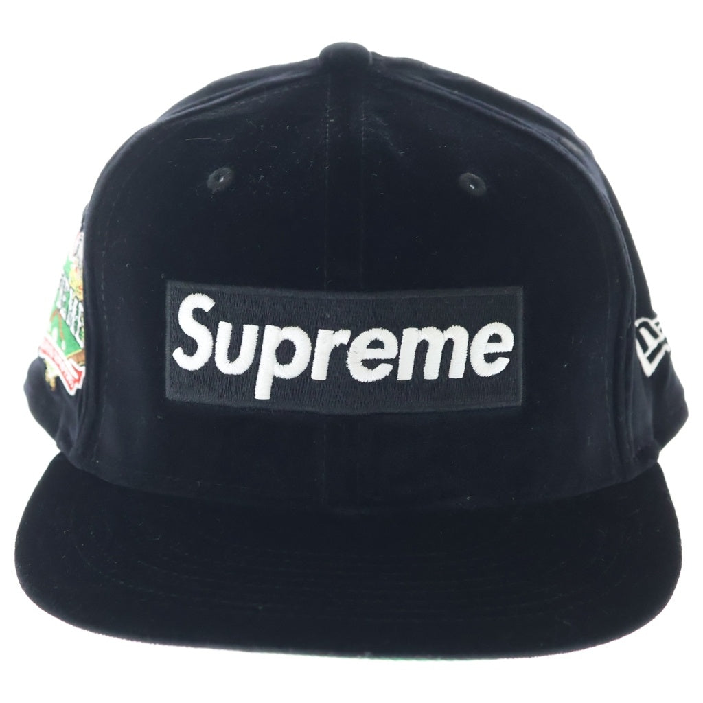 SUPREME(シュプリーム) 22AW ×New Era Velour Box Logo ニューエラ ベロア地 ボックスロゴ ベースボールキャップ 帽子 ブラック