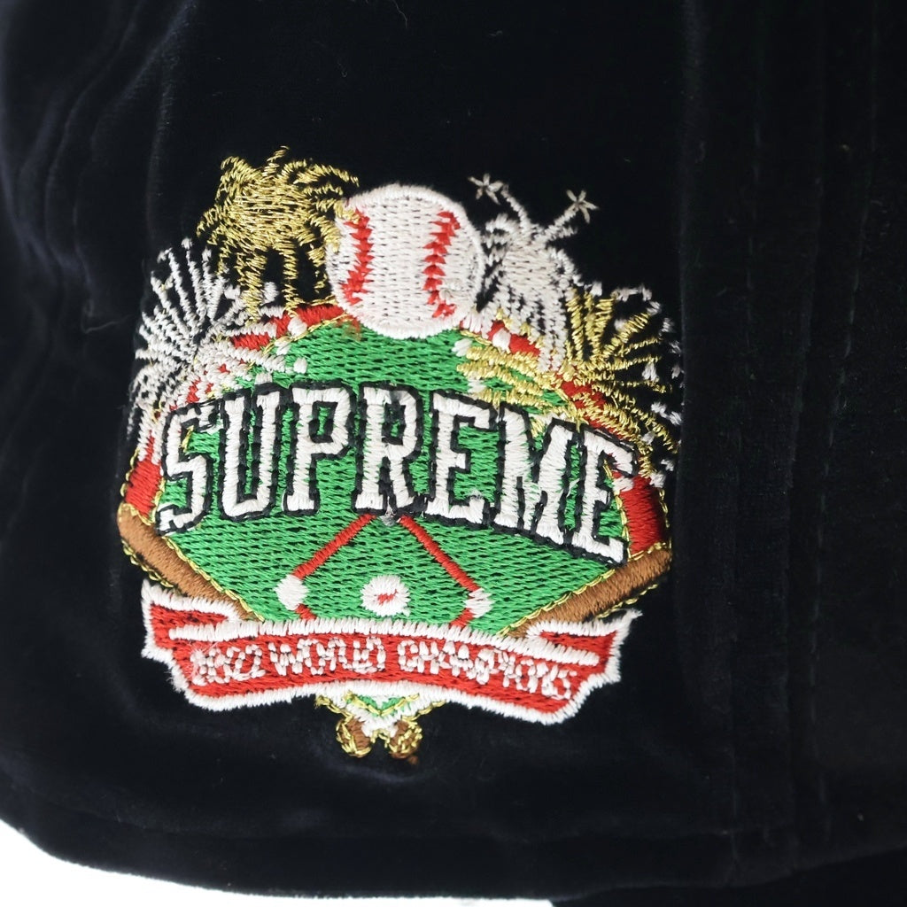 SUPREME(シュプリーム) 22AW ×New Era Velour Box Logo ニューエラ ベロア地 ボックスロゴ ベースボールキャップ 帽子 ブラック