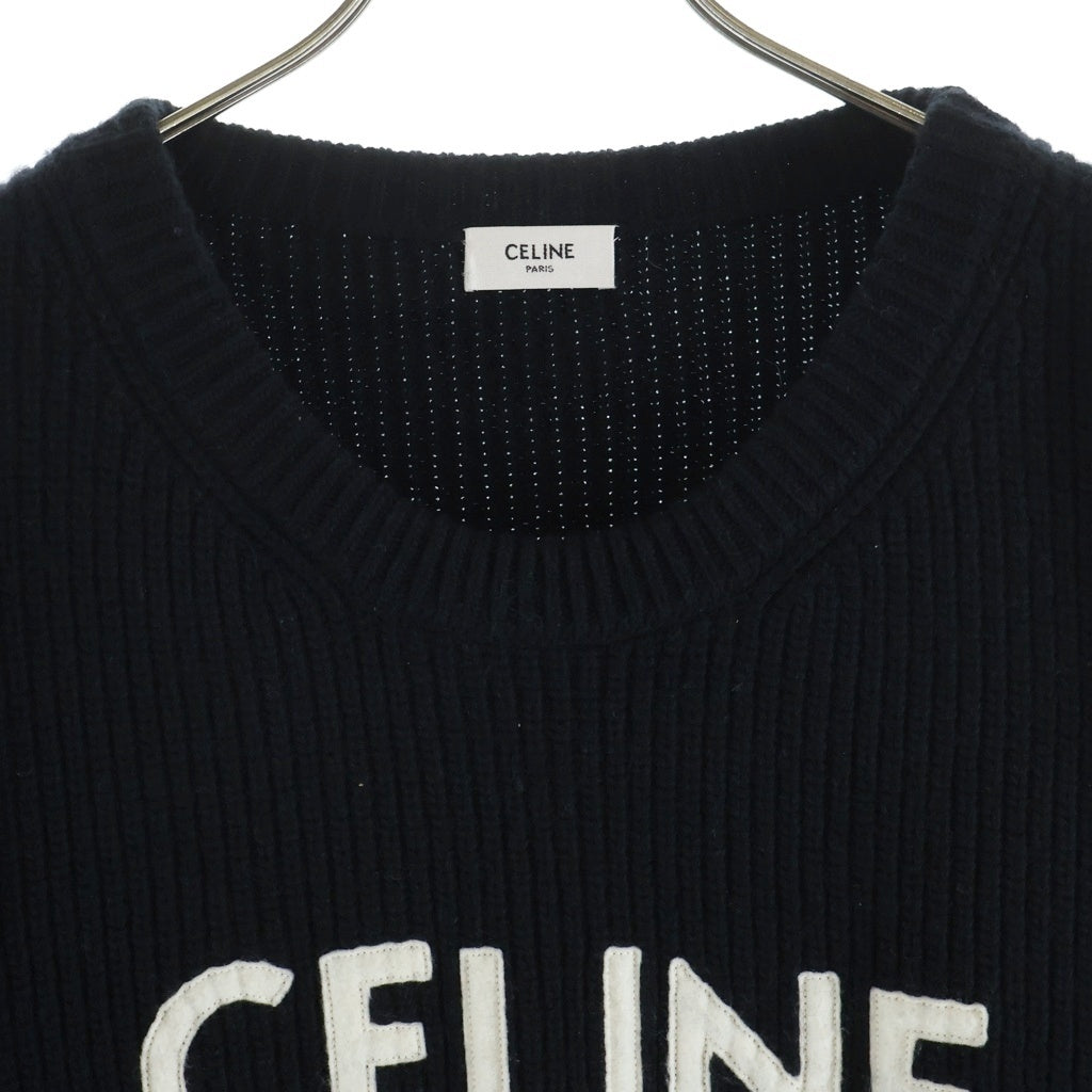 CELINE(セリーヌ) 21AW Embroidery Over Size Sweater エンブロイダリーロゴ オーバーサイズニットセーター ブラック 2A19R423P