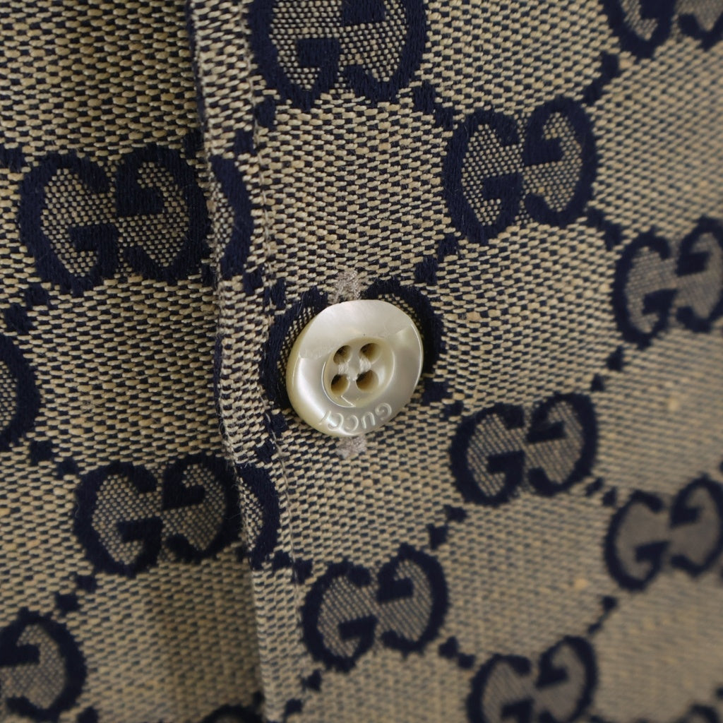 GUCCI(グッチ) GG 総柄デザイン リネンブレンド キャンバス地 半袖シャツ ベージュ 742707 ZAM7G