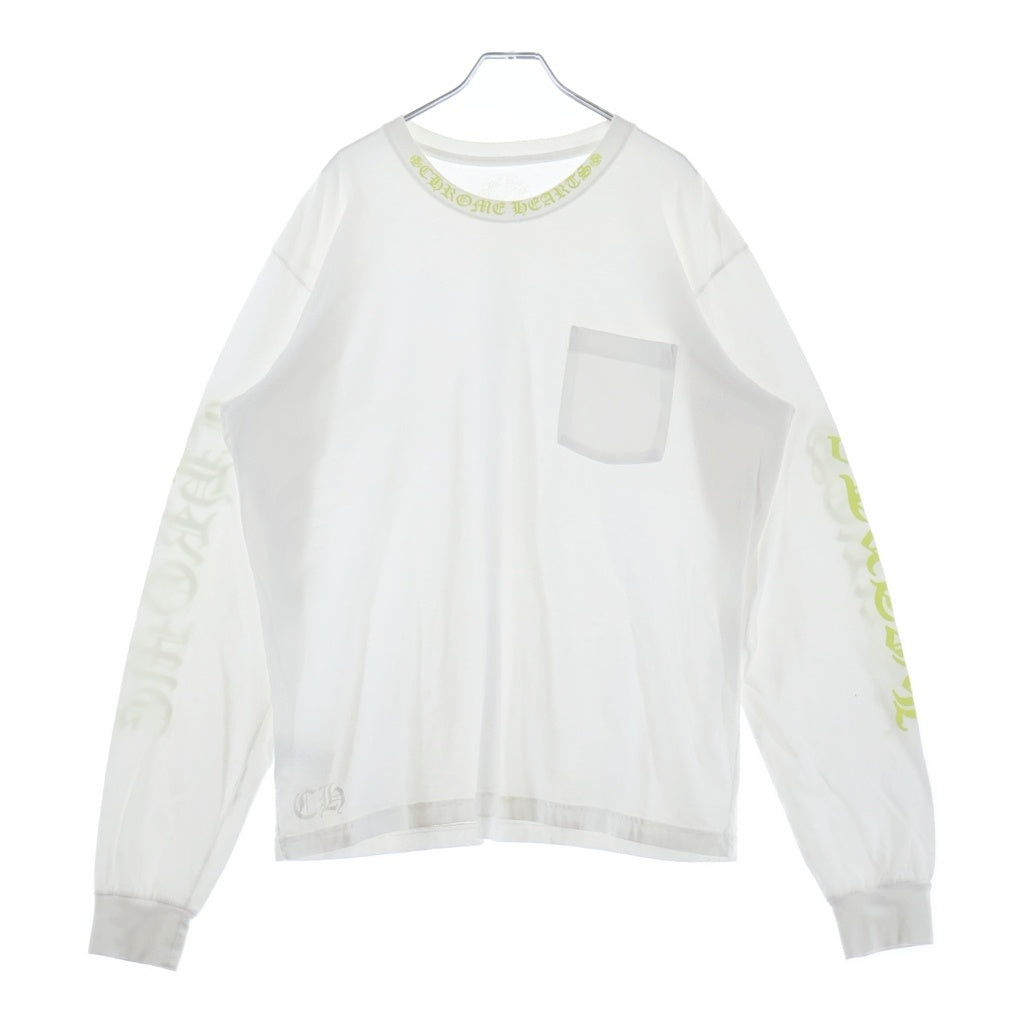 CHROME HEARTS(クロムハーツ) CH LS 1 袖英字ロゴ/ネックロゴ 長袖Tシャツ カットソー ホワイト/ライトグリーン