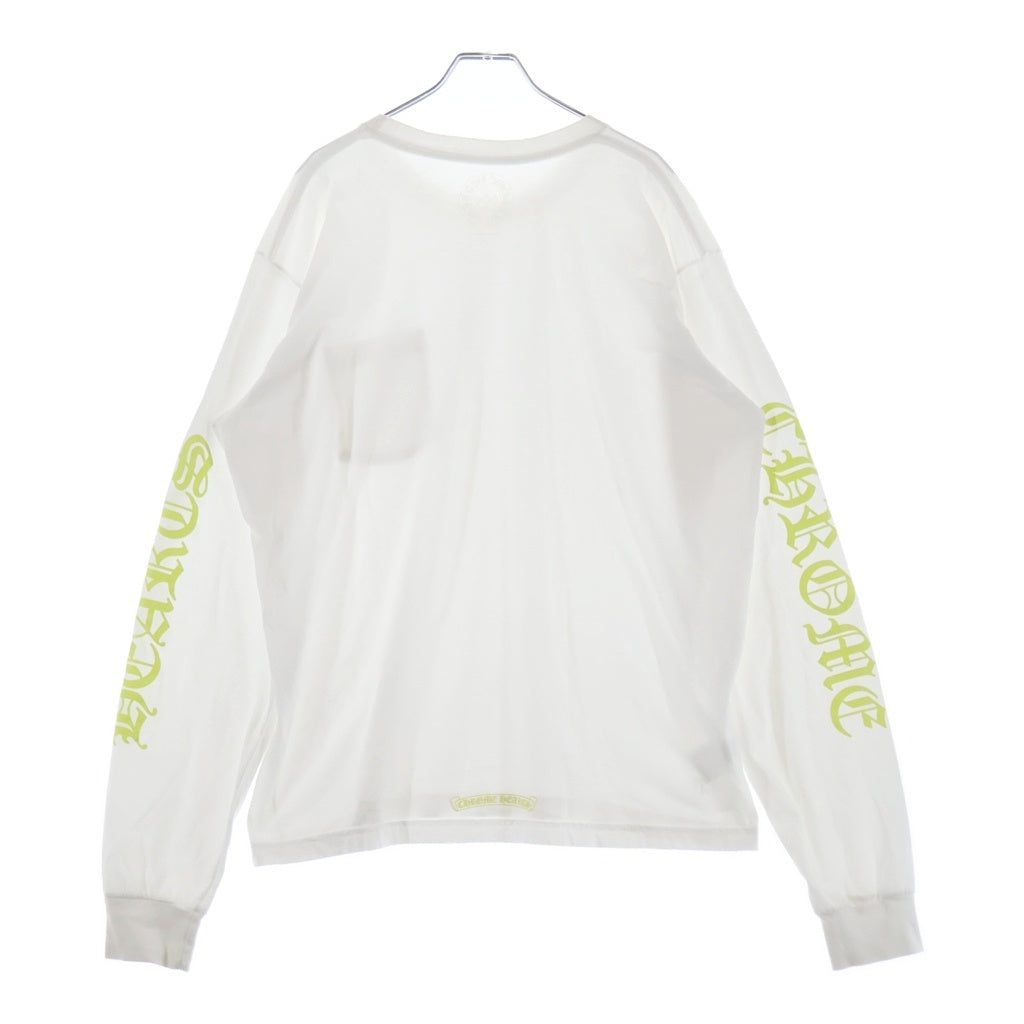 CHROME HEARTS(クロムハーツ) CH LS 1 袖英字ロゴ/ネックロゴ 長袖Tシャツ カットソー ホワイト/ライトグリーン