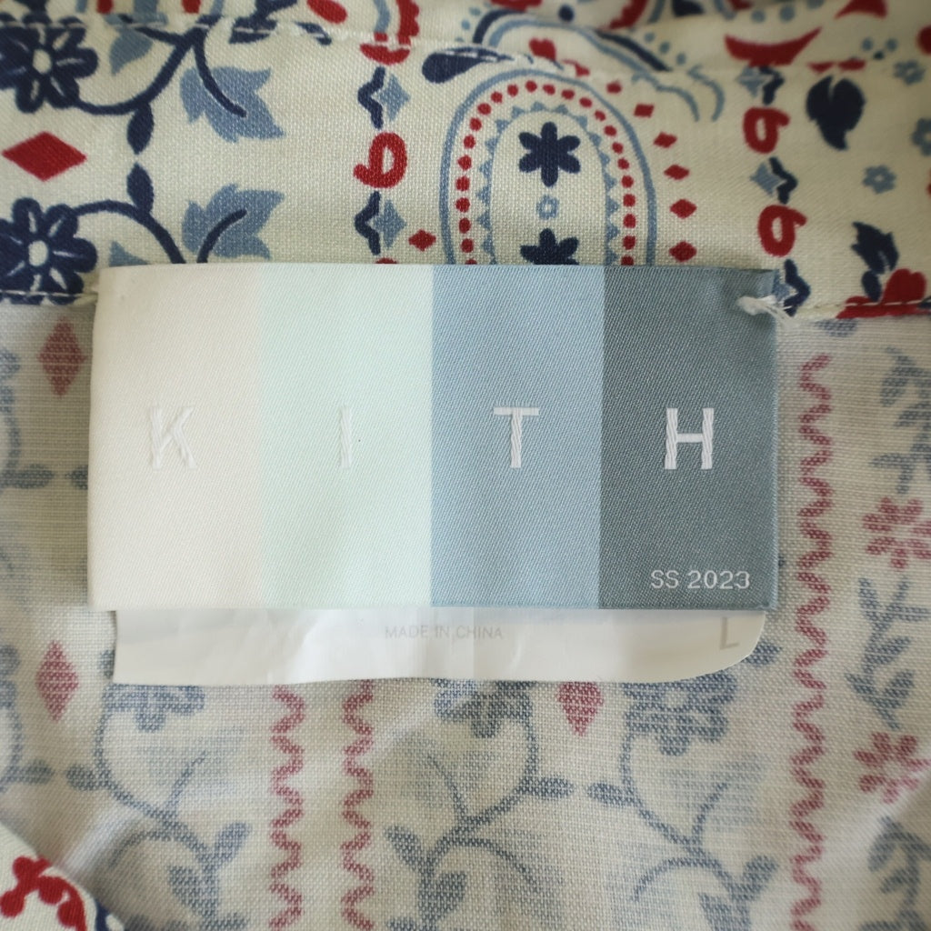 KITH(キス) ペイズリー柄 シルク/レーヨン 長袖シャツ ホワイト/レッド 23-050-060-0009-1-0