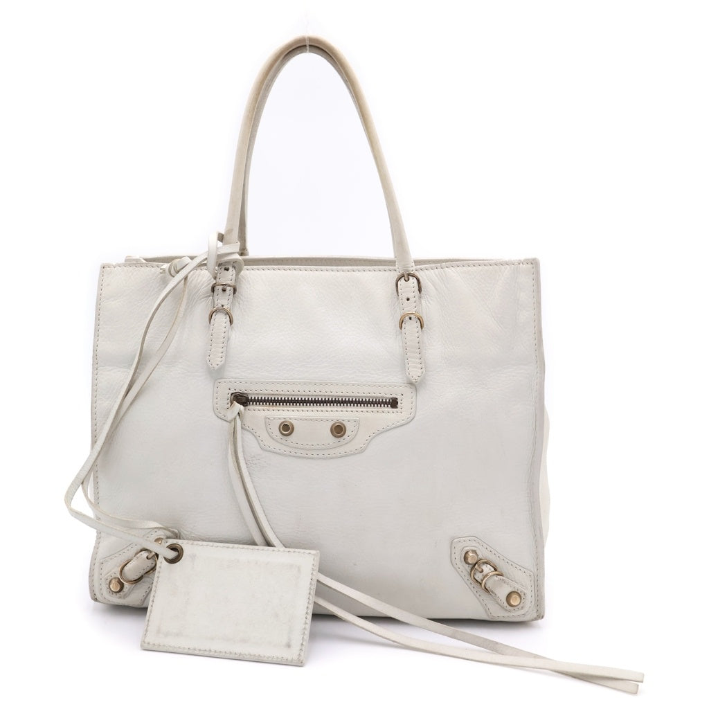 BALENCIAGA(バレンシアガ) ザペーパー レザーハンドバッグ っホワイト レディース