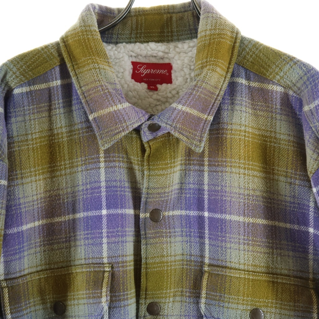 SUPREME(シュプリーム) 22AW Shearling Lined Flannel Shirt 裏地ボア シャーリングリネン フランネル長袖シャツ パープル