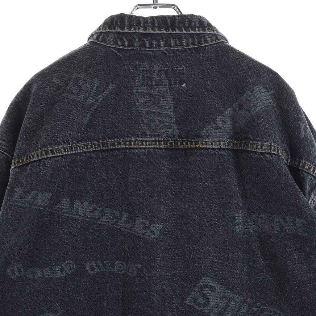 STUSSY(ステューシー) 23SS Worldwide Zip Work Jacket 総柄ロゴ フロントジップアップ デニムジャケット ブラック 115700